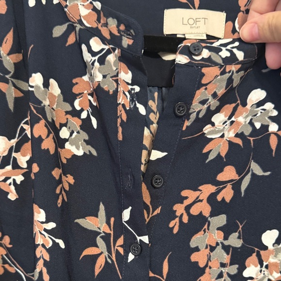 LOFT Navy Floral Long Sleeve Dress - Picture 5 of 10